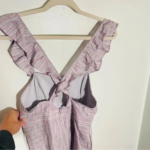 Anthropologie Elevenses Nantucket Ruffled Striped Linen Jumpsuit Size Beach - Picture 8 of 8